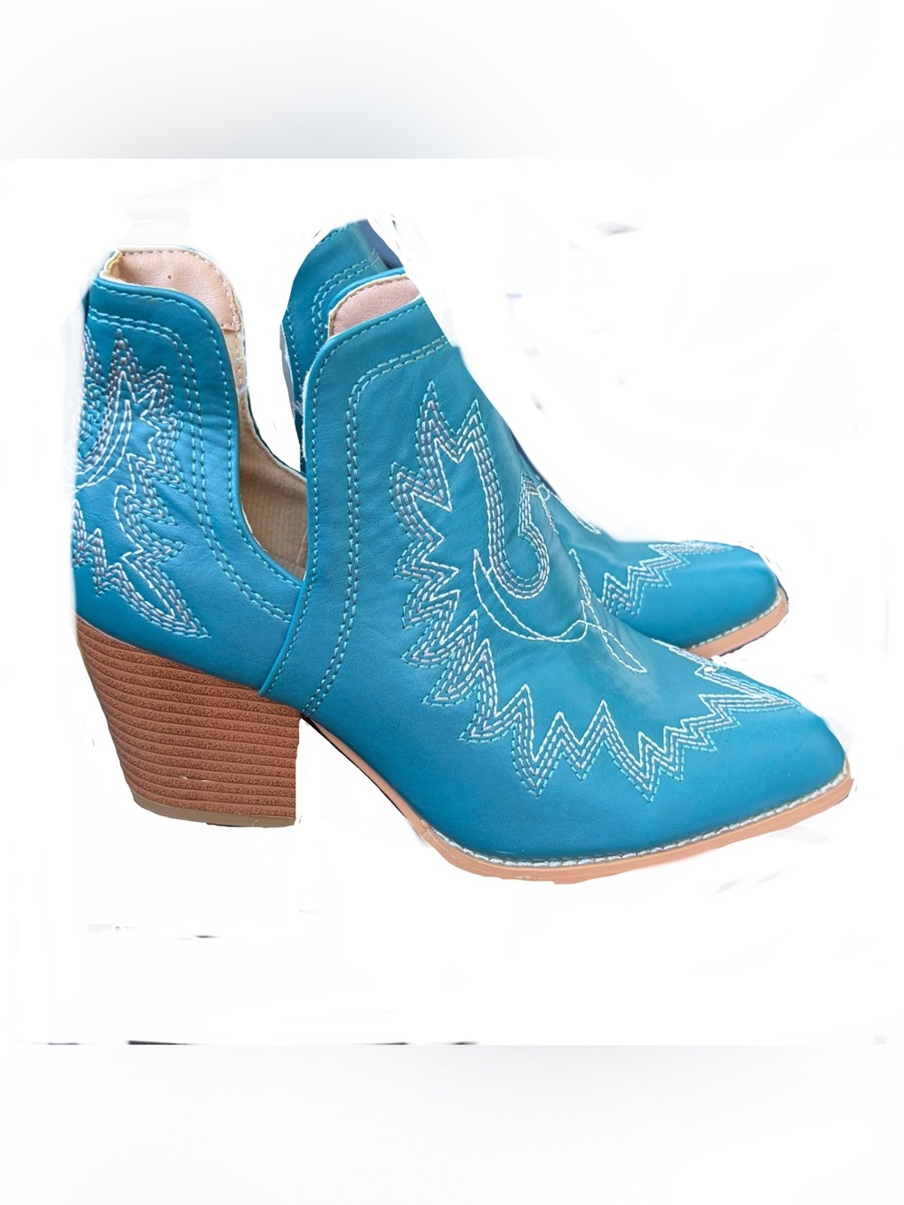 Turquoise Western Ankle Boots - Women's Fashion Booties